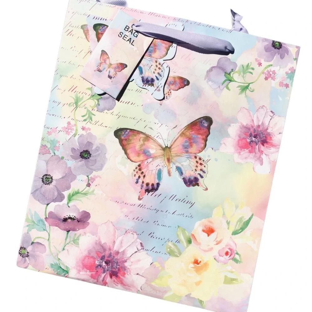 Partisan Les Papillons Designer-Inspired Gift Bags w Gift Tag + Seal - Set of 3